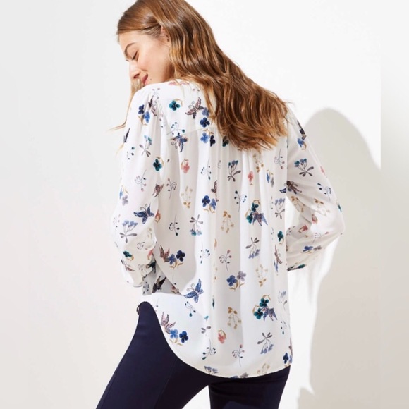 Loft Butterfly Tipped Band Collar Button Down Top - Picture 3 of 8